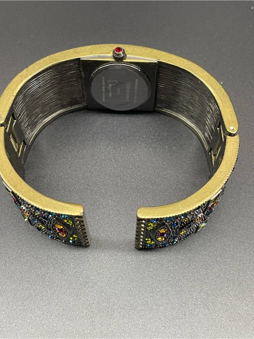 Heidi Daus Gold-Tone Oval Dial Multicolor Crystal Cuff Watch - Picture 4 of 5